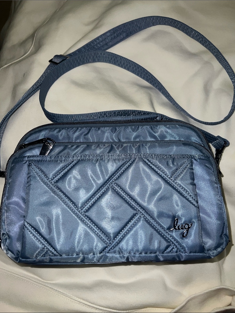 lug Quilted Crossbody Bag in Steel Blue